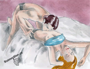 muž líbá ženu v posteli