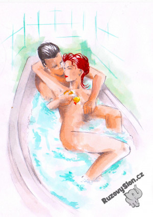 Pár se koupe s gumovou kachničkou