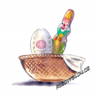 Húsvéti nyuszi és a tojás egy kosárban