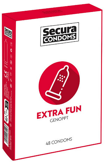 Secura Extra Fun – vroubkované kondomy (48 ks) + dárek Primeros kondomy