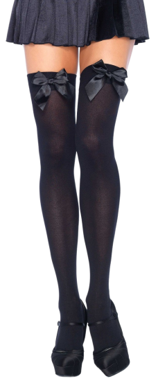 Leg Avenue Nylon Thigh Highs with Bow 6255 Black