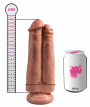 Připínací penis King Cock Double (20cm), rozměry v porovnání s plechovkou
