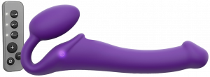 Vibrační připínací penis Strap On M Violet s dálkovým ovládáním (24,2 cm)